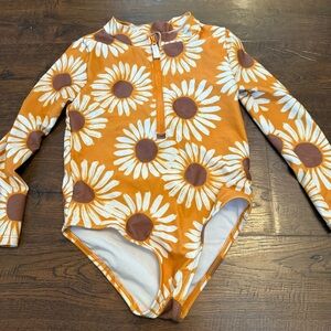 Carter’s 3T Daisy Rashguard Swimsuit One Piece Orange Floral Long Sleeve EUC